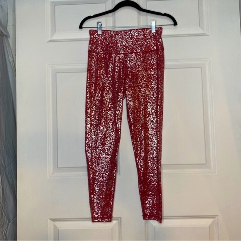 Sweaty Betty Goddess 7/8 Leggings Red Terrazzo Foil Print Size Small NWT